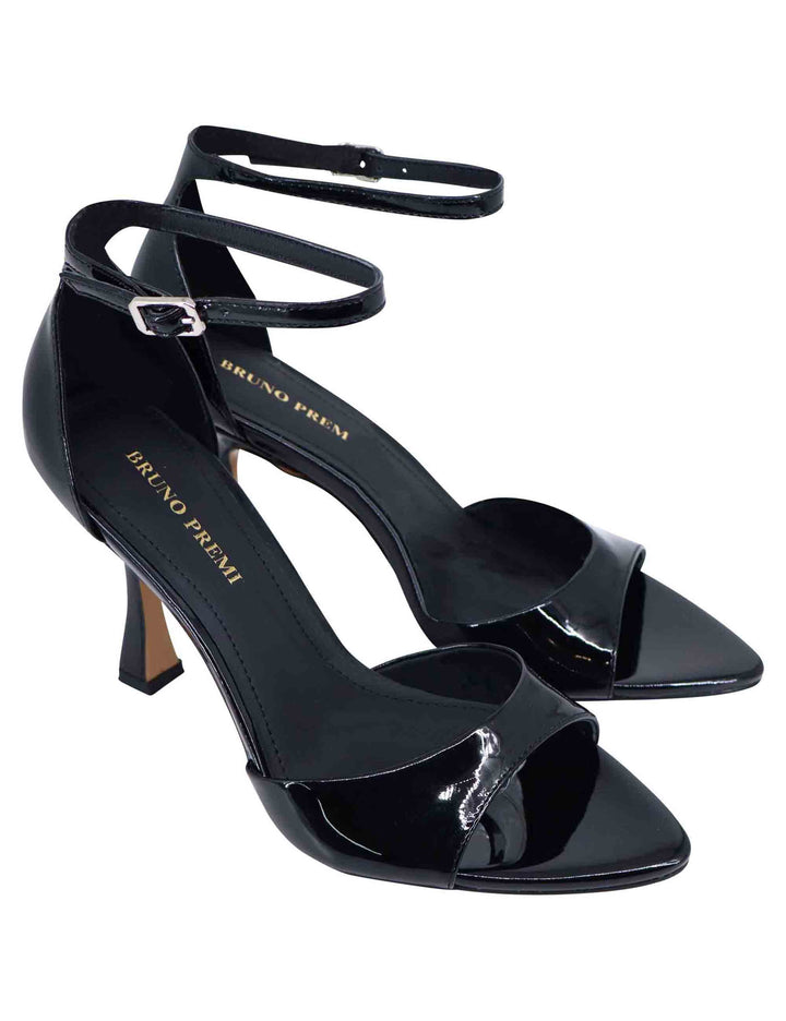 Spatarella Sandali Donna In Vernice Nera Con Tacco Alto E Cinturino Alla Caviglia