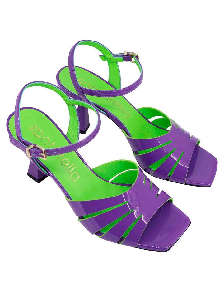 Spatarella Sandali Donna In Vernice Viola Con Tacco Alto E Cinturino Alla Caviglia