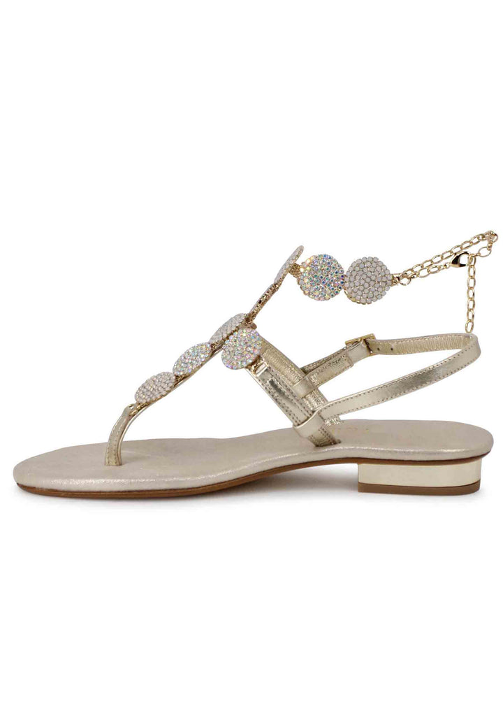 Spatarella Sandali Donna Infradito Gioiello In Pelle Platino Con Tacco Basso Argento