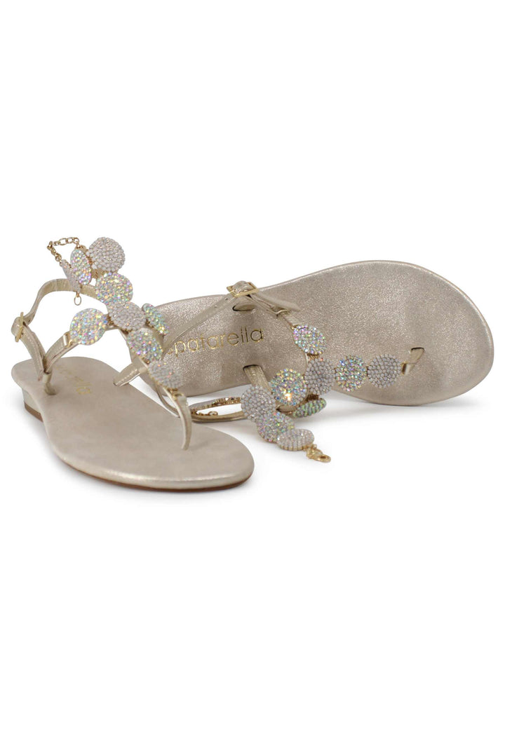 Spatarella Sandali Donna Infradito Gioiello In Pelle Platino Con Tacco Basso Argento