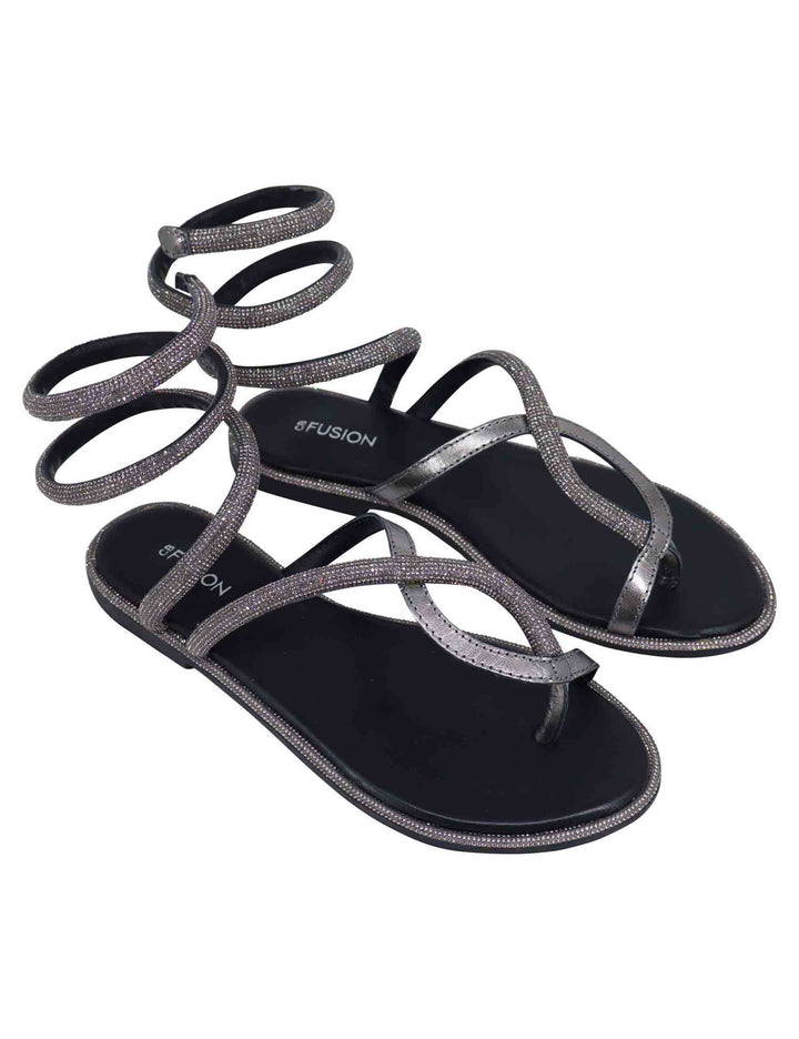 Spatarella Sandali Donna Infradito Wrap Up In Strass Canna Di Fucile Con Tacco Basso