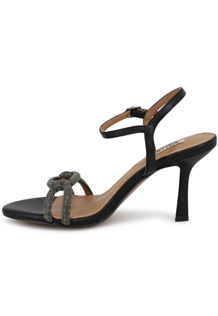 Spatarella Sandali Donna Katia In Pelle Nera Tacco Alto Con Strass E Cinturino Alla Caviglia