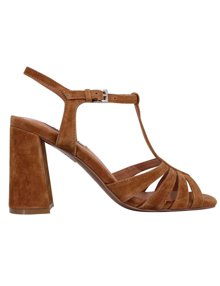 Spatarella Sandali Donna Slingback In Camoscio Cuoio Con Tacco Alto E Punta Quadra Azalea