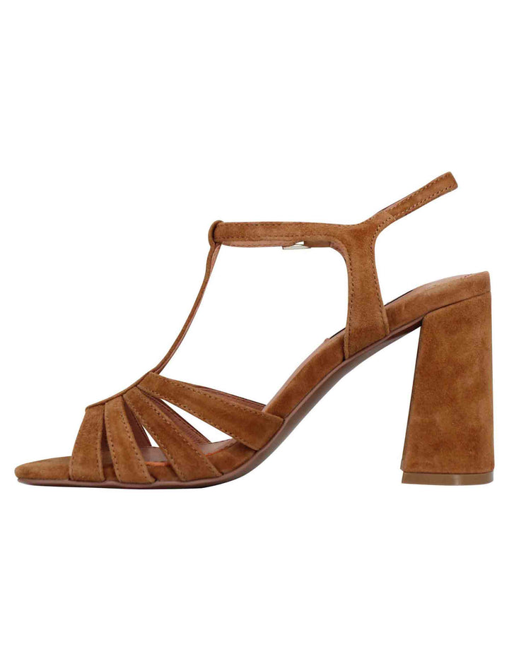 Spatarella Sandali Donna Slingback In Camoscio Cuoio Con Tacco Alto E Punta Quadra Azalea