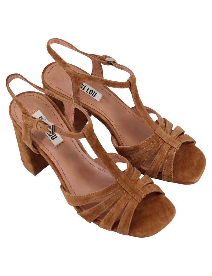 Spatarella Sandali Donna Slingback In Camoscio Cuoio Con Tacco Alto E Punta Quadra Azalea