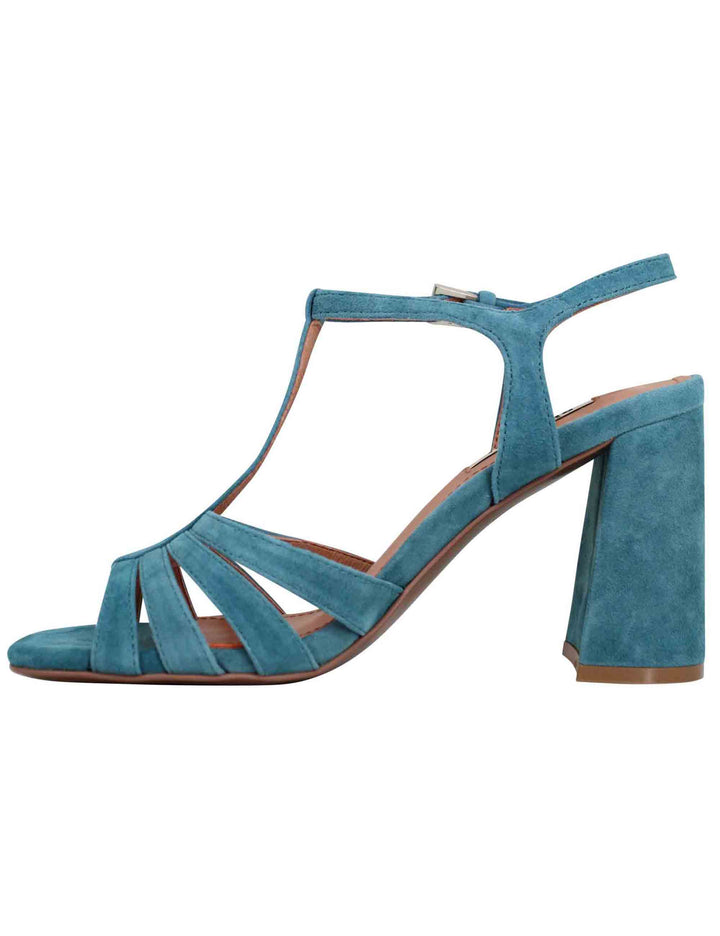 Spatarella Sandali Donna Slingback In Camoscio Turchese Con Tacco Alto E Punta Quadra Azalea