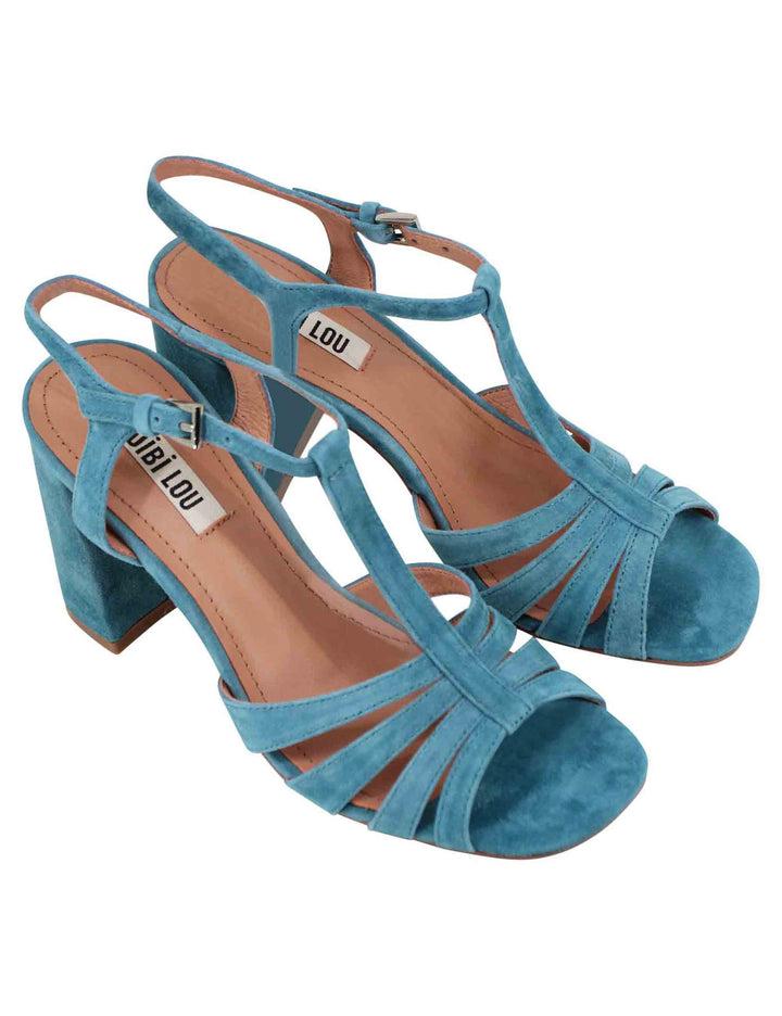 Spatarella Sandali Donna Slingback In Camoscio Turchese Con Tacco Alto E Punta Quadra Azalea