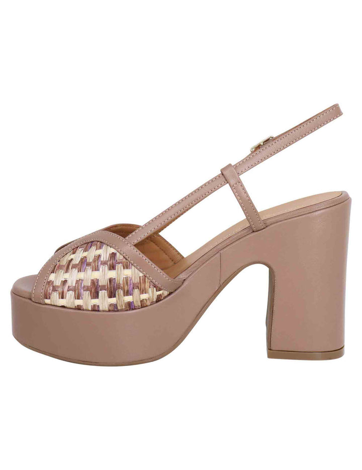 Spatarella Sandali Donna Slingback In Pelle Taupe Bicolore Con Tacco Alto E Plateau