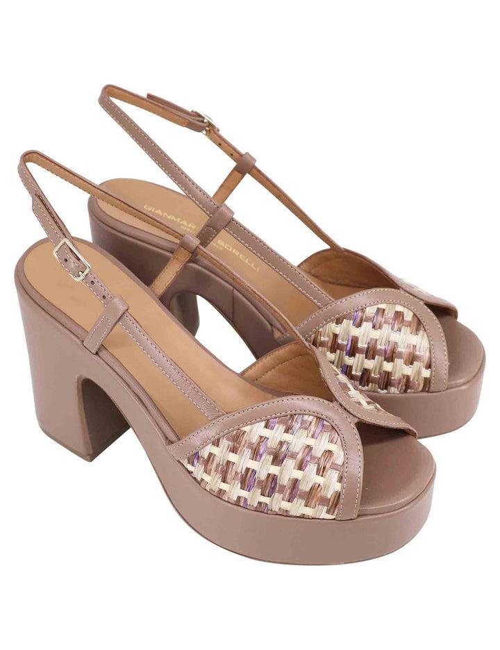 Spatarella Sandali Donna Slingback In Pelle Taupe Bicolore Con Tacco Alto E Plateau