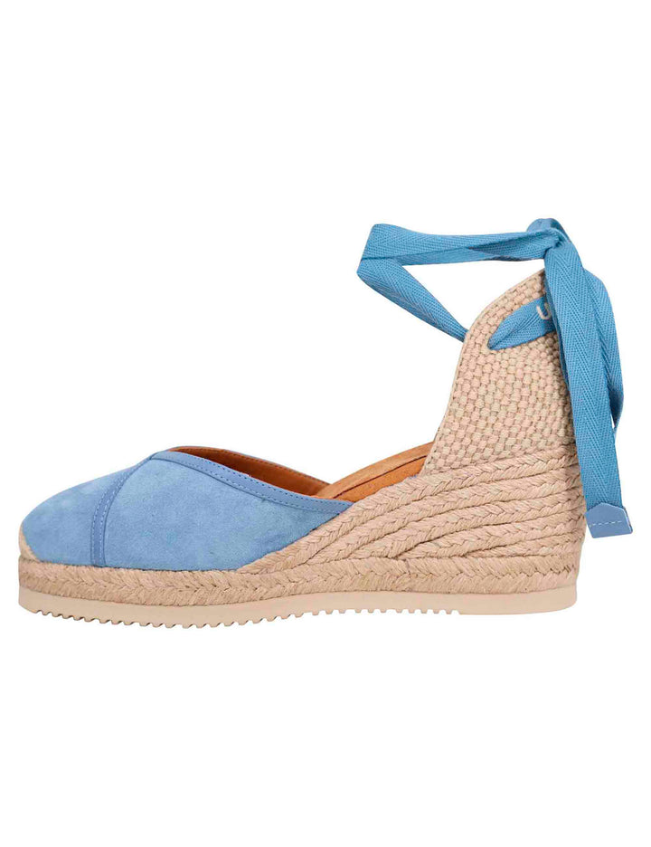 Spatarella Sandali Espadrillas Donna In Camoscio Celeste Con Zeppa In Corda