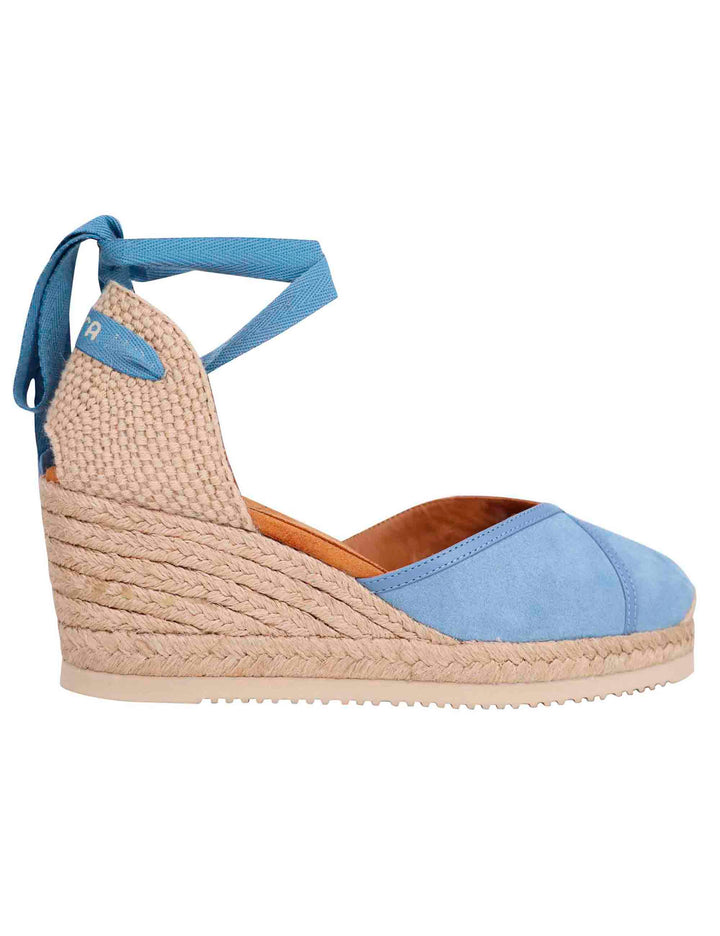 Spatarella Sandali espadrillas donna in camoscio celeste con zeppa in corda