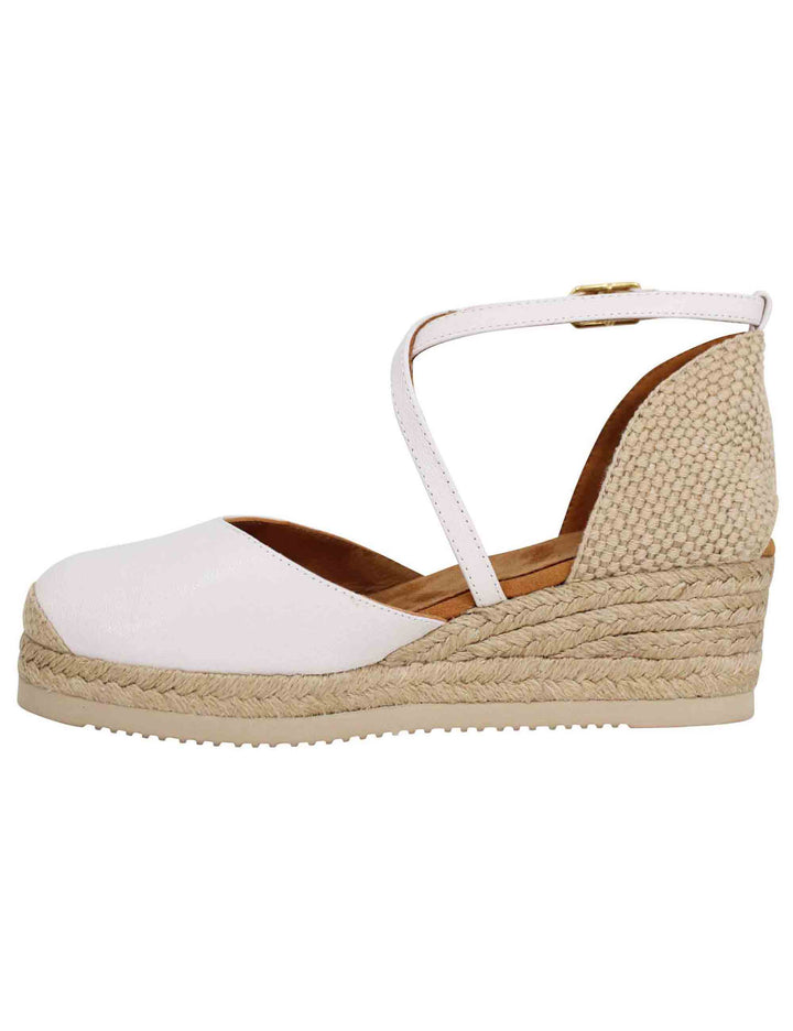Spatarella Sandali Espadrillas Donna In Pelle Avorio Con Zeppa Bassa
