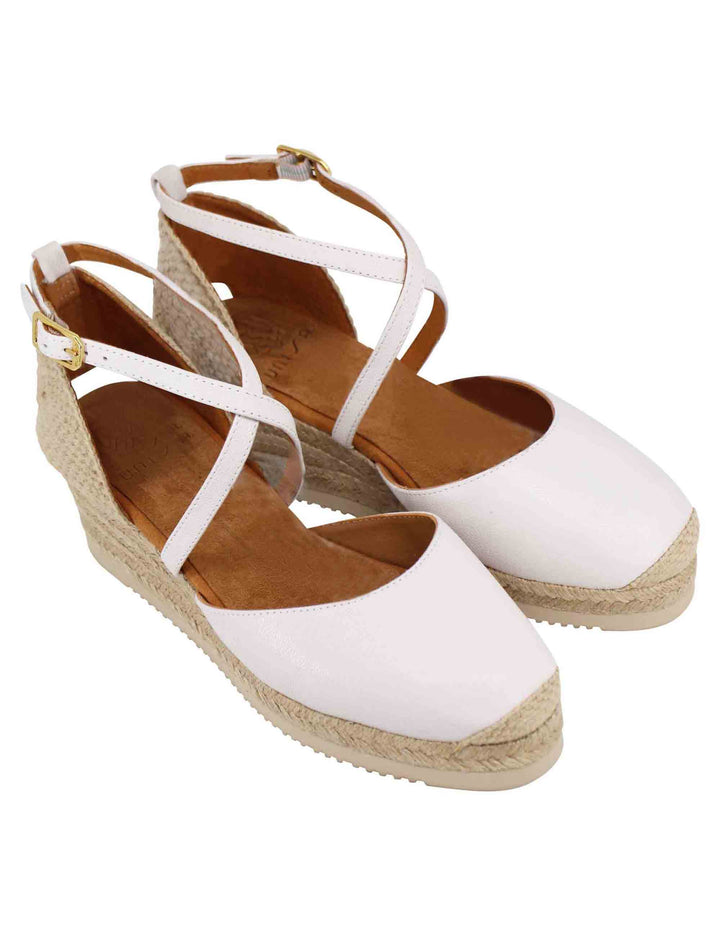 Spatarella Sandali Espadrillas Donna In Pelle Avorio Con Zeppa Bassa