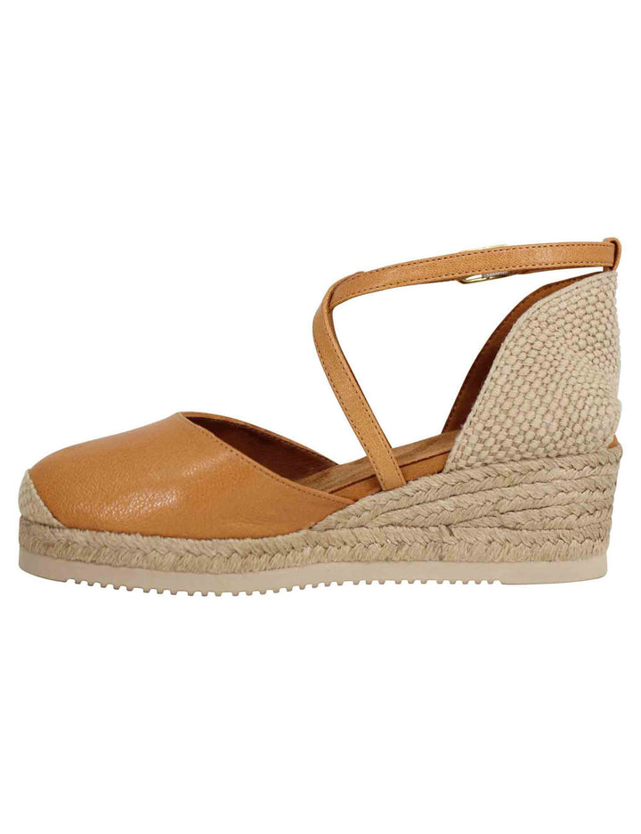 Spatarella Sandali Espadrillas Donna In Pelle Cuoio Con Zeppa Bassa