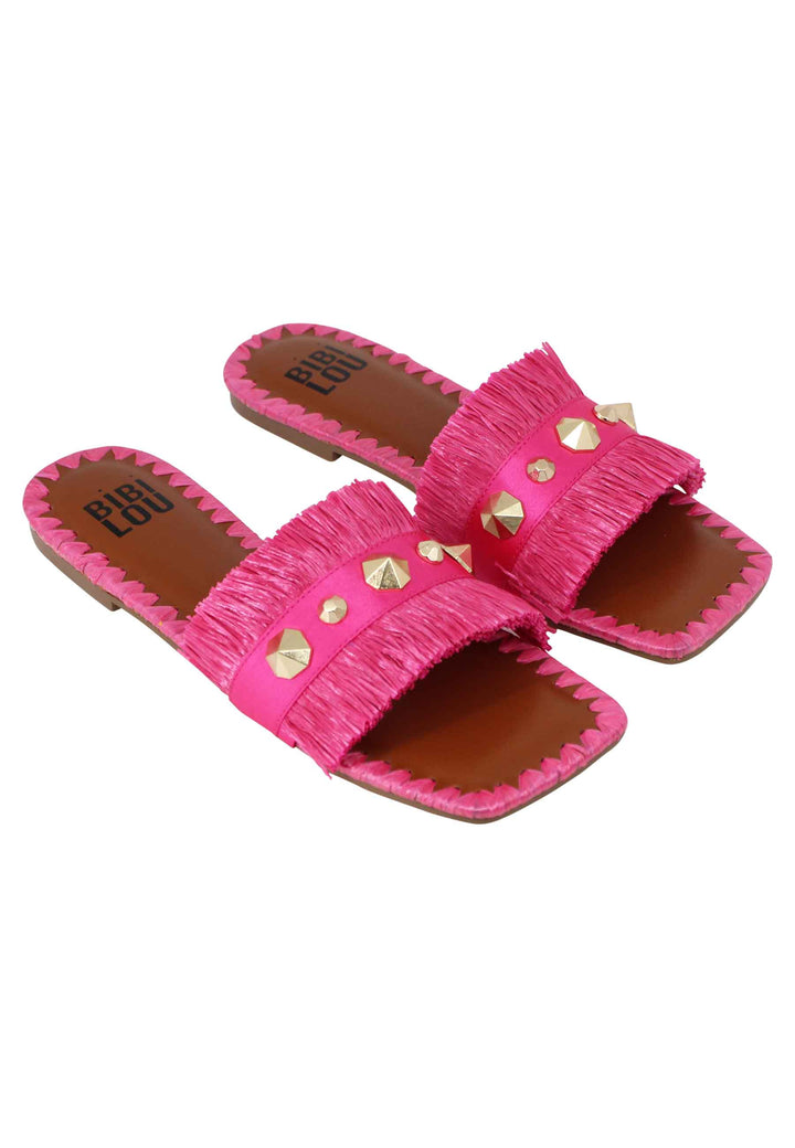 Spatarella Sandali Flat Alexis Donna Tessuto Sfrangiato Fuxia Con Borchie