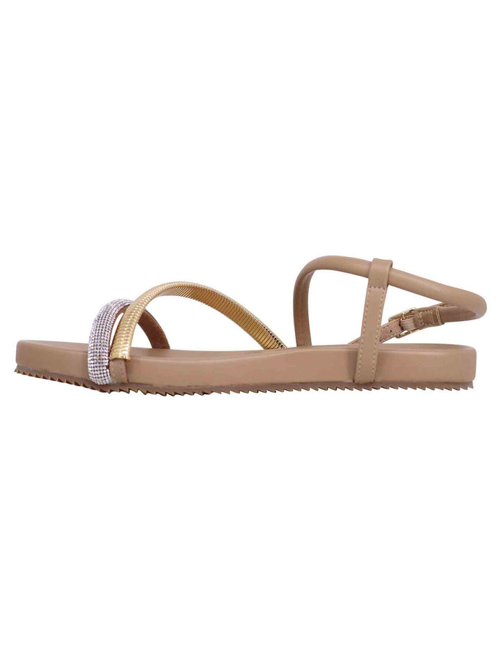 Spatarella Sandali Flat Donna In Eco Pelle Camel Con Fussbett E Cinturino Posteriore Brie