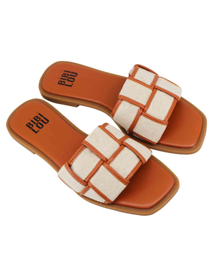 Spatarella Sandali Flat Donna In Eco Pelle Cuoio Intrecciato Con Tessuto A Contrasto Desa