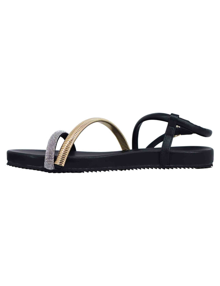 Spatarella Sandali Flat Donna In Eco Pelle Nera Con Fussbett E Cinturino Posteriore Brie