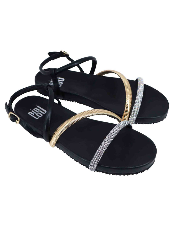 Spatarella Sandali Flat Donna In Eco Pelle Nera Con Fussbett E Cinturino Posteriore Brie