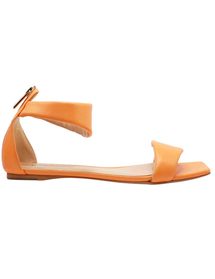 Spatarella Sandali Flat Donna In Pelle Arancione Con Cinturino Alla Caviglia Zip Posteriore E Punta Quadra