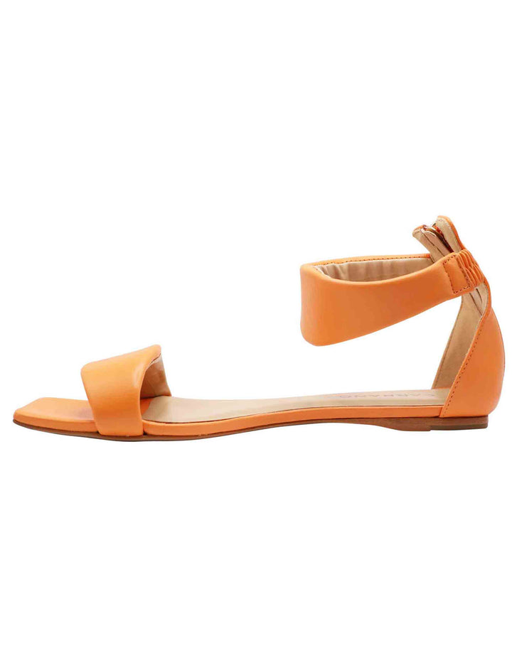Spatarella Sandali Flat Donna In Pelle Arancione Con Cinturino Alla Caviglia Zip Posteriore E Punta Quadra