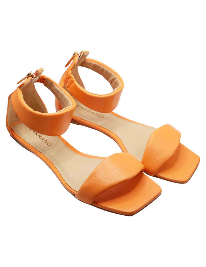 Spatarella Sandali Flat Donna In Pelle Arancione Con Cinturino Alla Caviglia Zip Posteriore E Punta Quadra