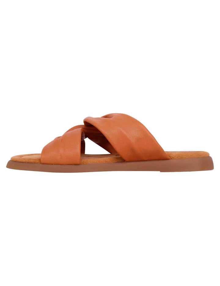 Spatarella Sandali Flat Donna In Pelle Cuoio Con Sottopiede Morbido