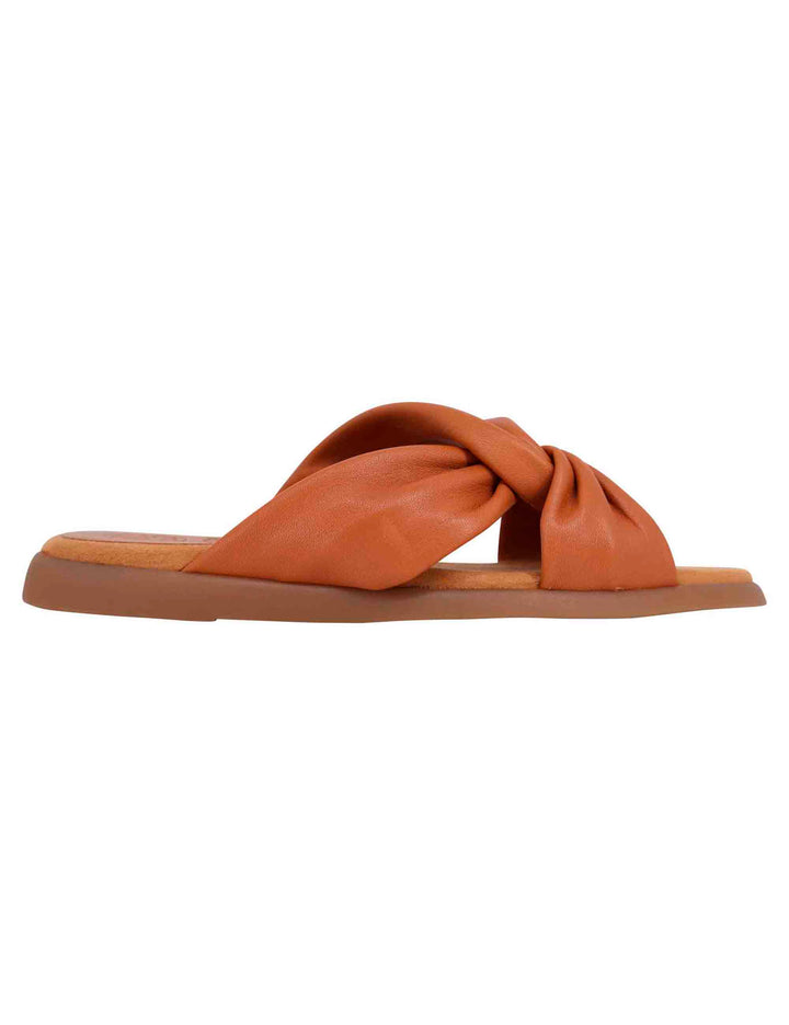 Spatarella Sandali flat donna in pelle cuoio con sottopiede morbido