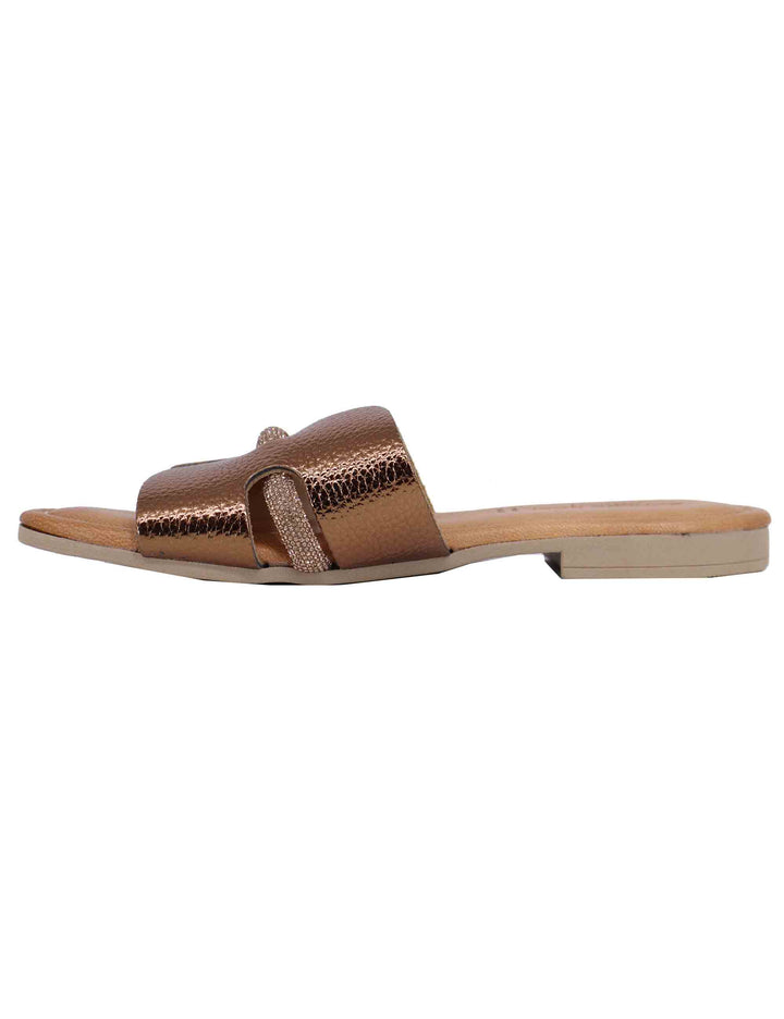 Spatarella Sandali Flat Donna In Pelle Laminata Bronzo Con Stass