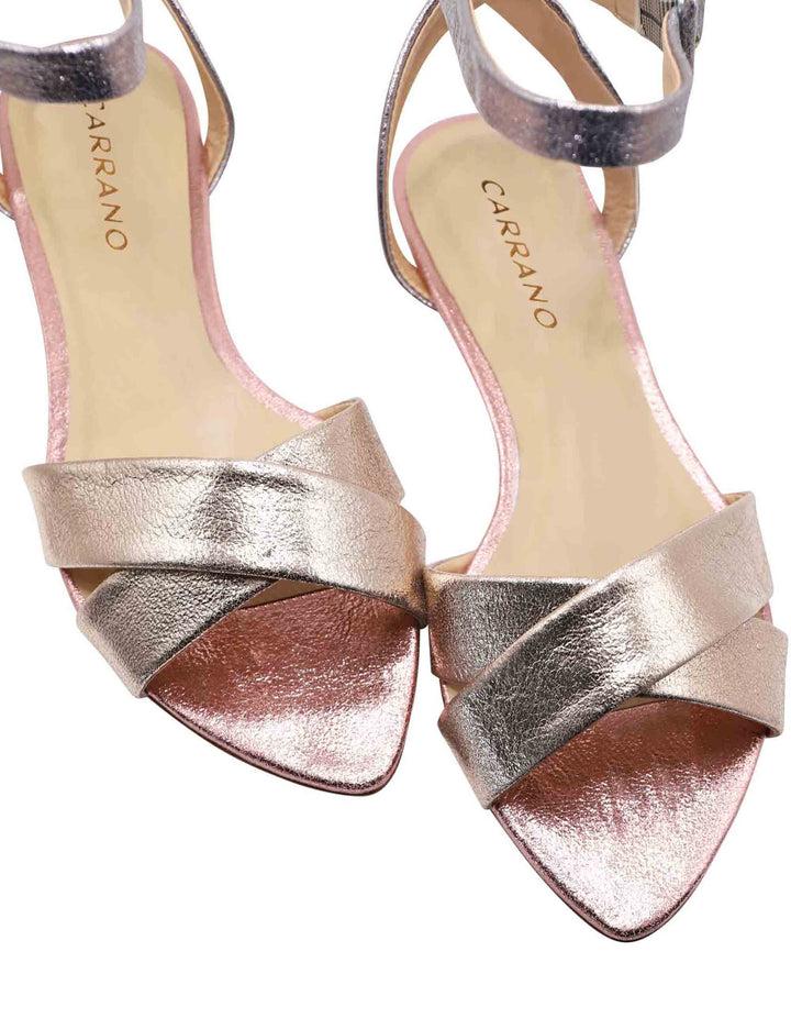 Spatarella Sandali Flat Donna In Pelle Laminata Rosa Con Cinturino Alla Caviglia E Suola In Gomma