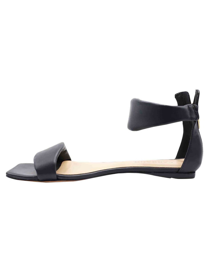 Spatarella Sandali Flat Donna In Pelle Nera Con Cinturino Alla Caviglia Zip Posteriore E Punta Quadra