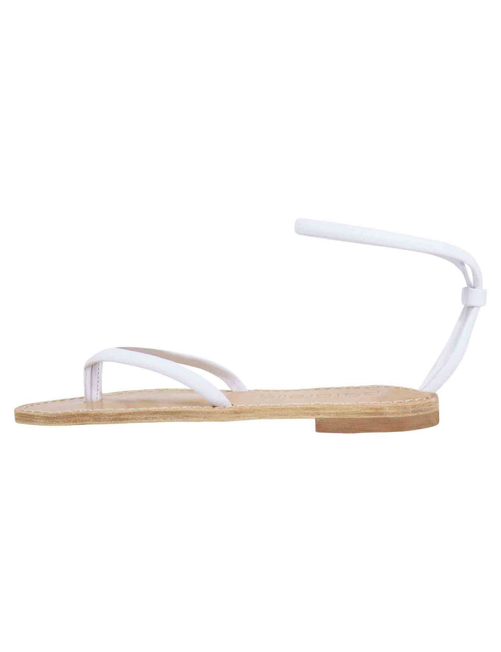 Spatarella Sandali Flat Donna Infradito In Pelle Bianca Con Cavigliera