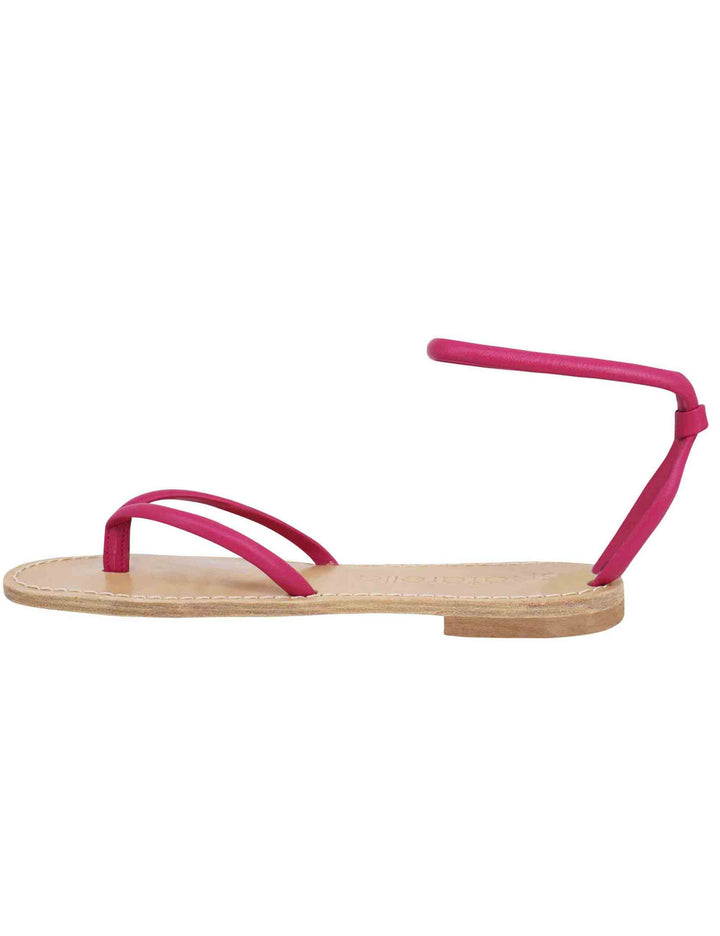 Spatarella Sandali Flat Donna Infradito In Pelle Fuxia Con Cavigliera