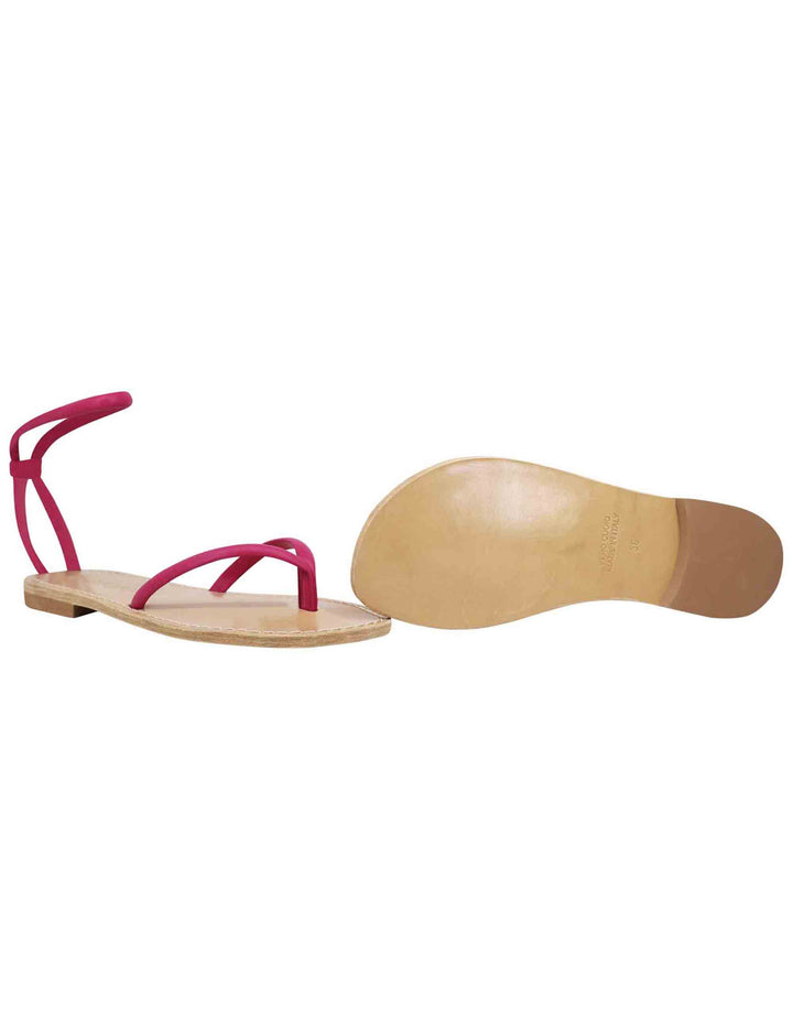 Spatarella Sandali Flat Donna Infradito In Pelle Fuxia Con Cavigliera