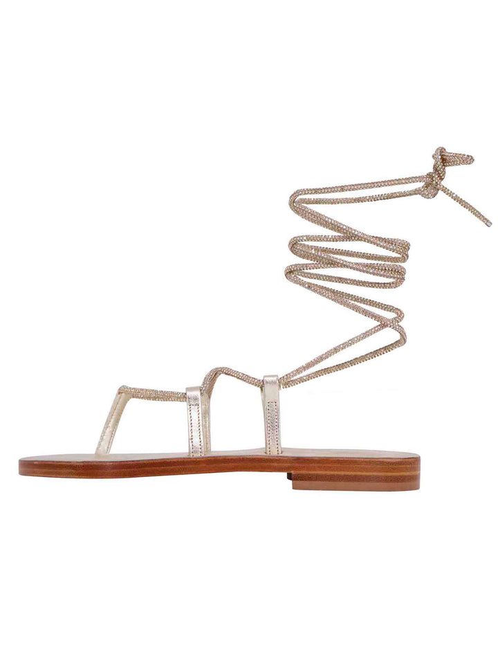 Spatarella Sandali Flat Infradito Donna In Strass Platino Con Lacci Alla Schiava