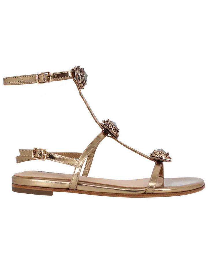 Spatarella Sandali Flat Slingback Donna In Pelle Bronzo Con Borchie E Punta Quadra Lya