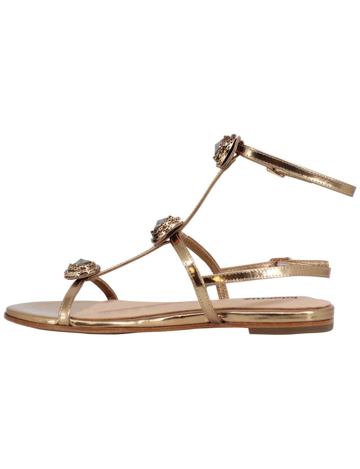 Spatarella Sandali Flat Slingback Donna In Pelle Bronzo Con Borchie E Punta Quadra Lya