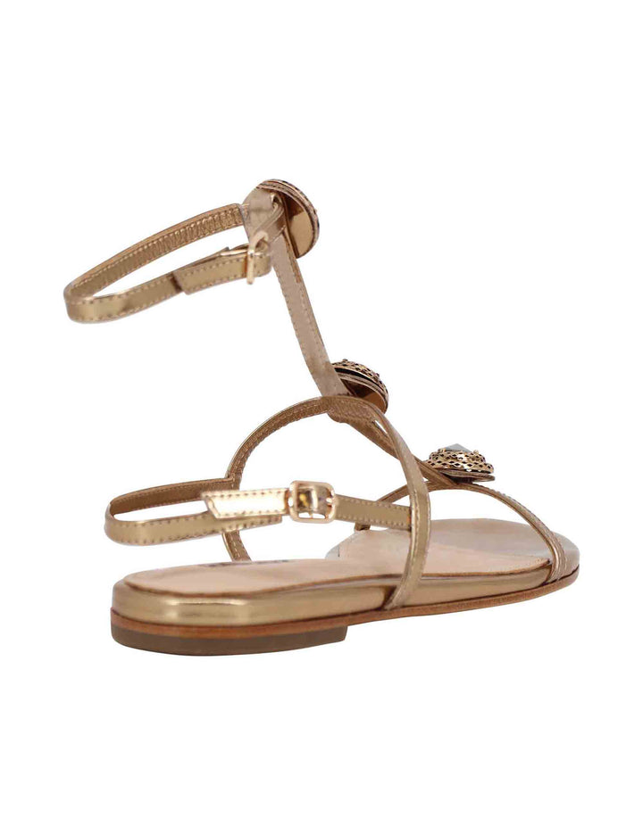 Spatarella Sandali Flat Slingback Donna In Pelle Bronzo Con Borchie E Punta Quadra Lya