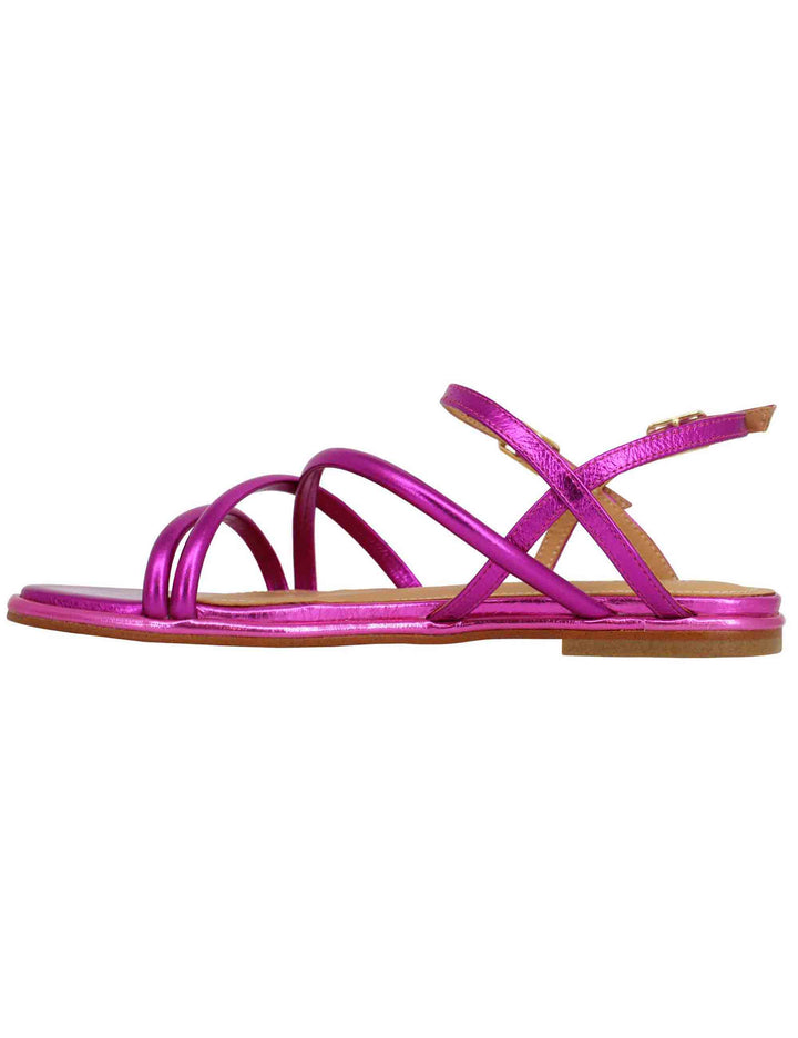 Spatarella Sandali Flat Slingback Donna In Pelle Laminata Fuxia