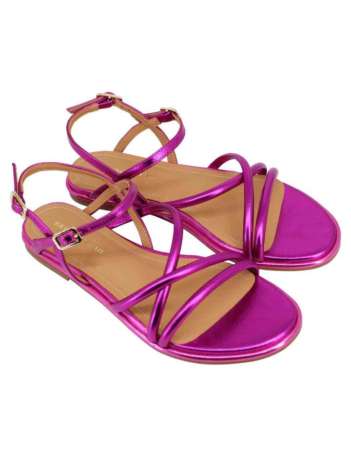 Spatarella Sandali Flat Slingback Donna In Pelle Laminata Fuxia