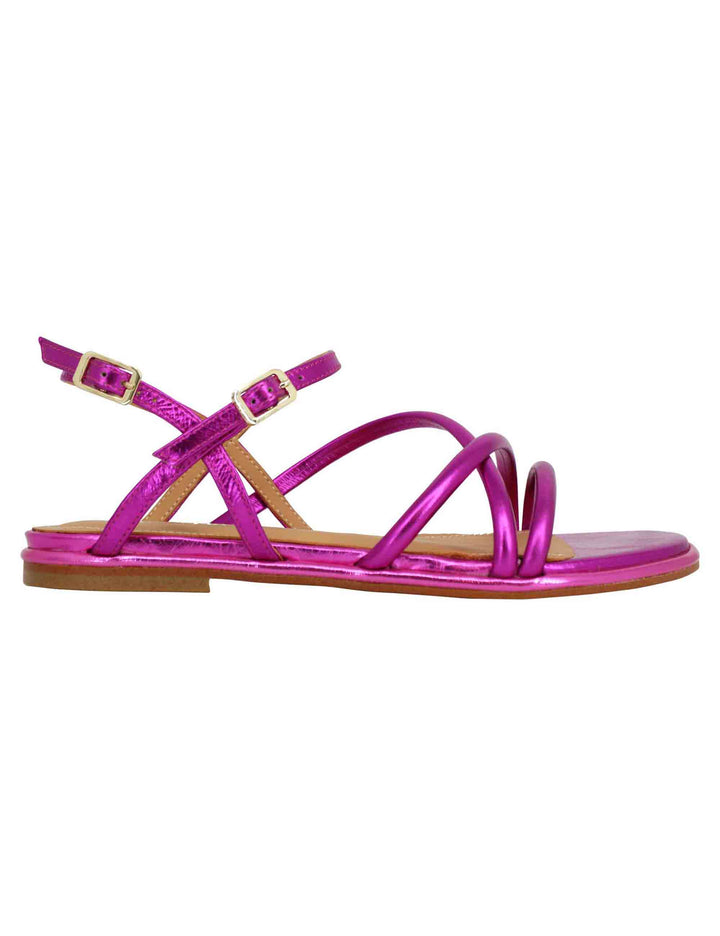 Spatarella Sandali flat slingback donna in pelle laminata fuxia