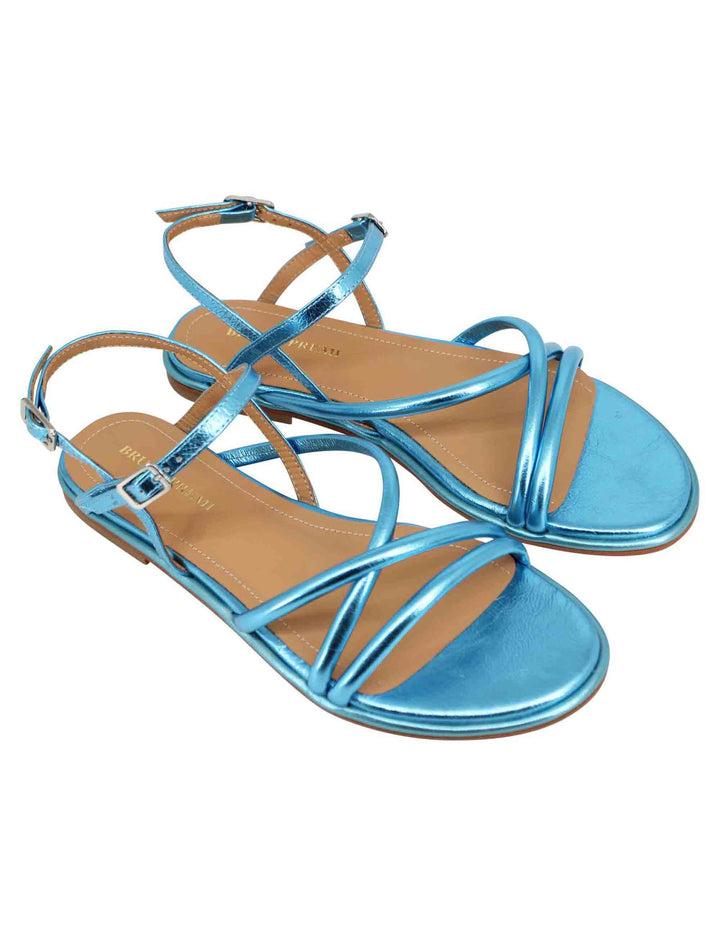 Spatarella Sandali Flat Slingback Donna In Pelle Laminata Turchese