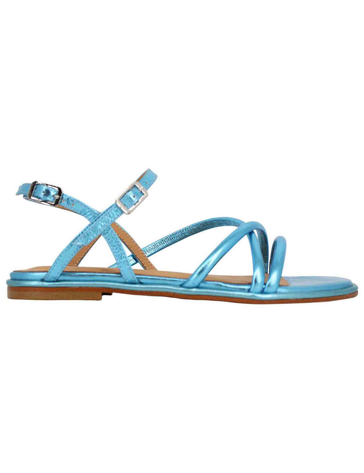Spatarella Sandali flat slingback donna in pelle laminata turchese