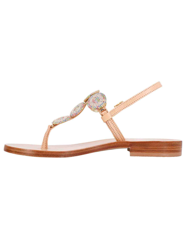 Spatarella Sandali Flat Slingback Donna In Pelle Naturale Con Gioiello E Suola In Cuoio