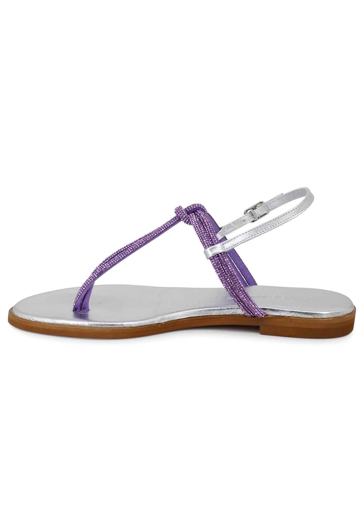 Spatarella Sandali Flat Slingback In Strass Lilla E Pelle Argento