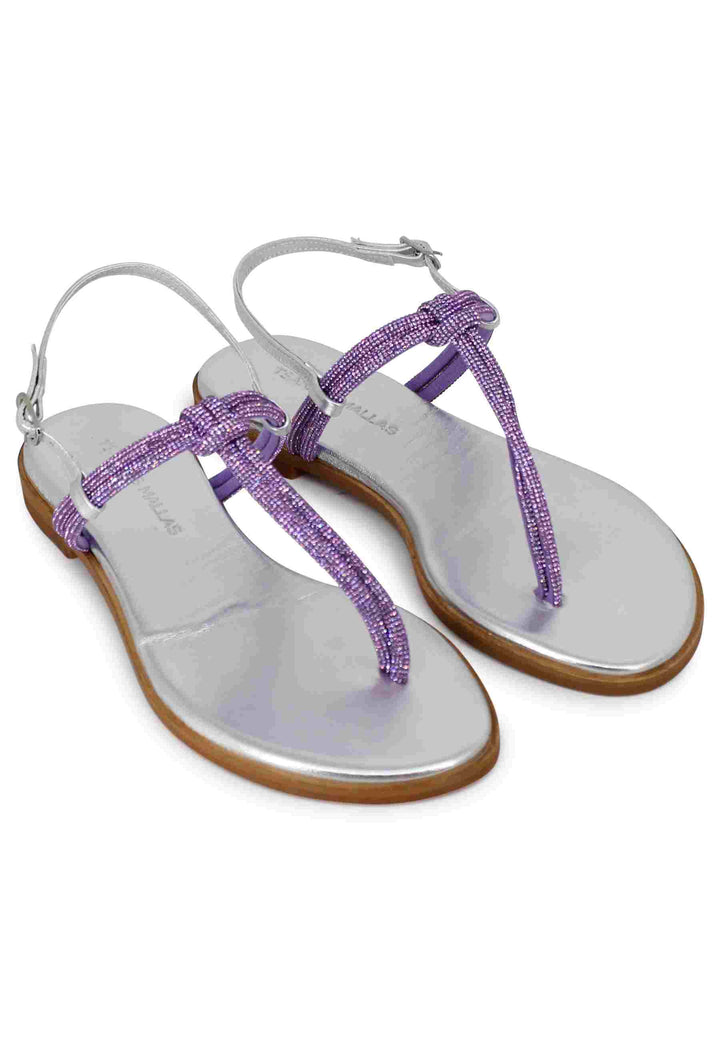 Spatarella Sandali Flat Slingback In Strass Lilla E Pelle Argento