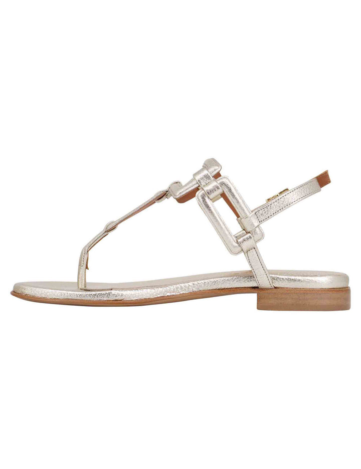 Spatarella Sandali Flat Slingback Infradito Donna In Pelle Laminata Platino