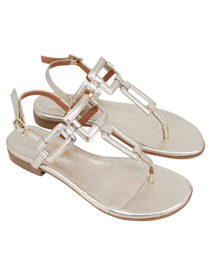 Spatarella Sandali Flat Slingback Infradito Donna In Pelle Laminata Platino
