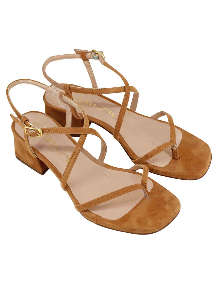 Spatarella Sandali Infradito Donna In Camoscio Cuoio Con Cinturino Alla Caviglia