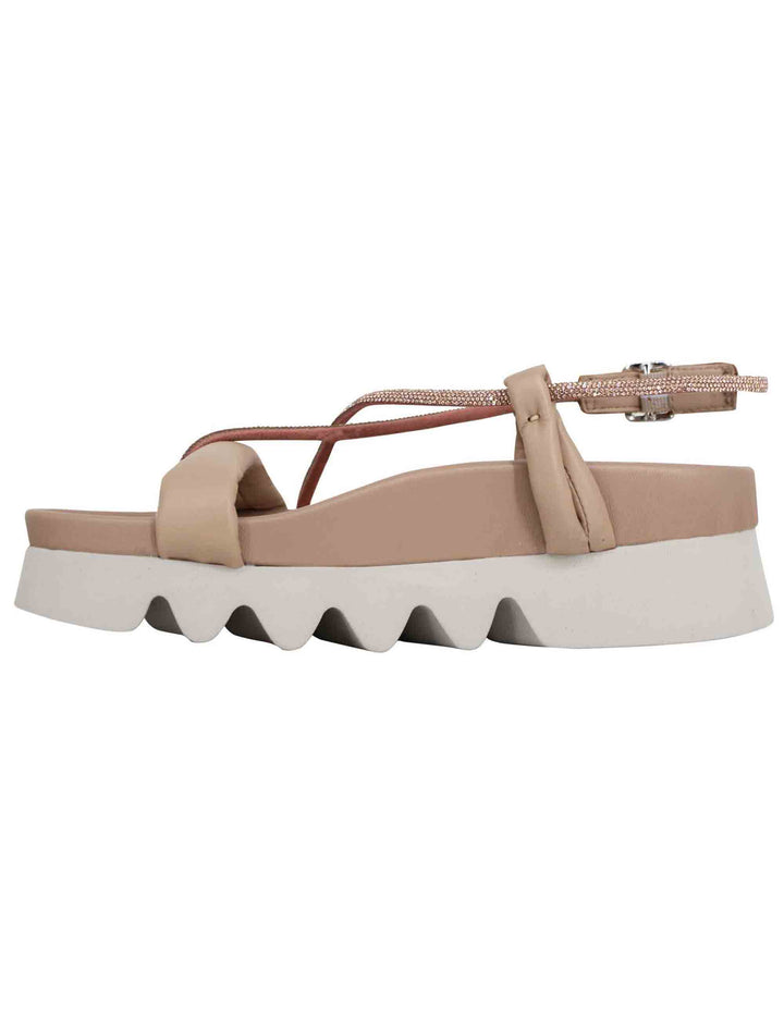 Spatarella Sandali Infradito Donna In Pelle Beige Con Cinturini In Strass E Suola Carrarmato